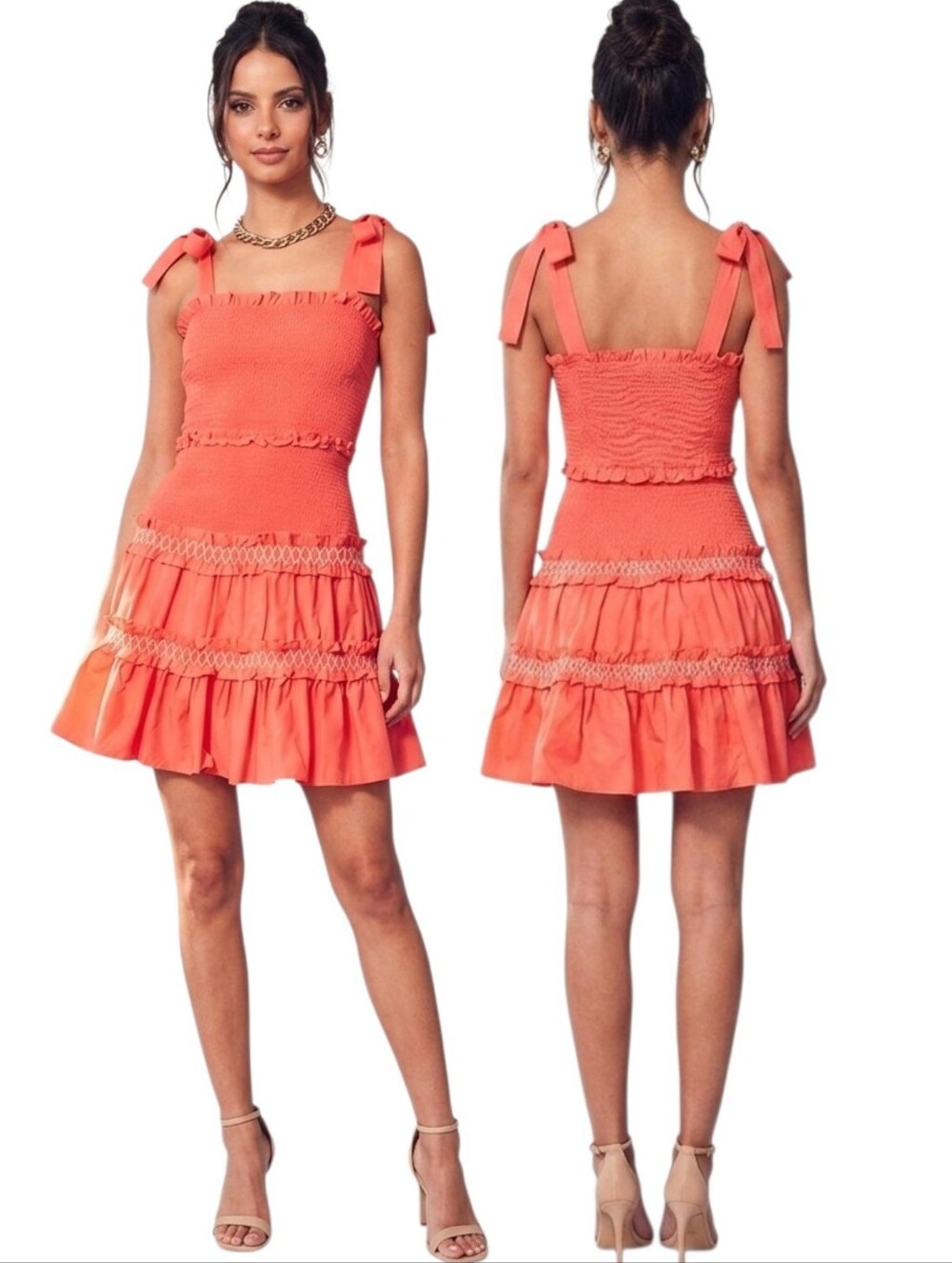 DO+BE Coral Smocked Dress Tiered Sundress - Size M